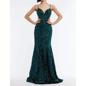 NEW VIENNA PROM backless sheer cut out sequin prom dress in green